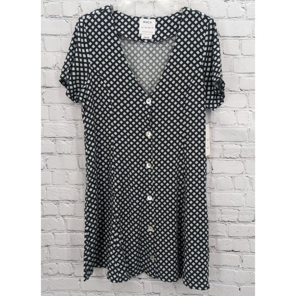 NEW RVCA Understated Women's Floral Black & White Mini Dress Size XL/14 - Picture 1 of 14